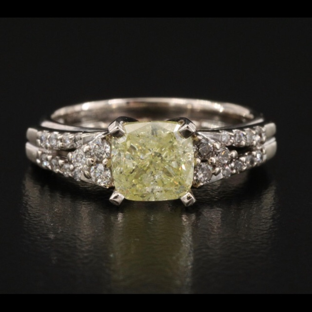 2.11 CTW Fancy Yellow Diamond Ring Set GIA Cert.